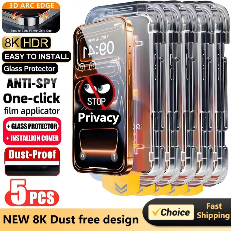 Privacy Screen Protector for iPhone - 5 Pack Tempered Glass