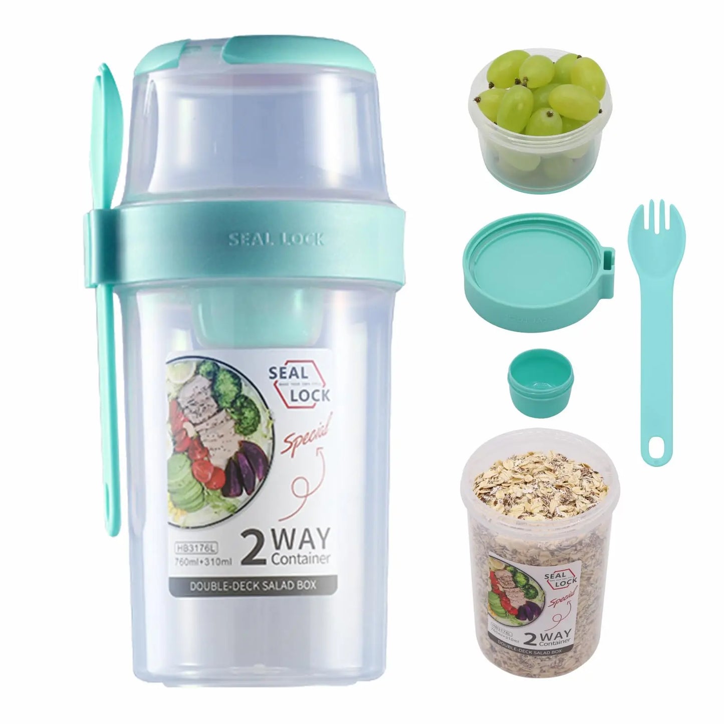 Breakfast On-the-Go Cups - Yogurt Parfait & Salad Container with Dressing Holder