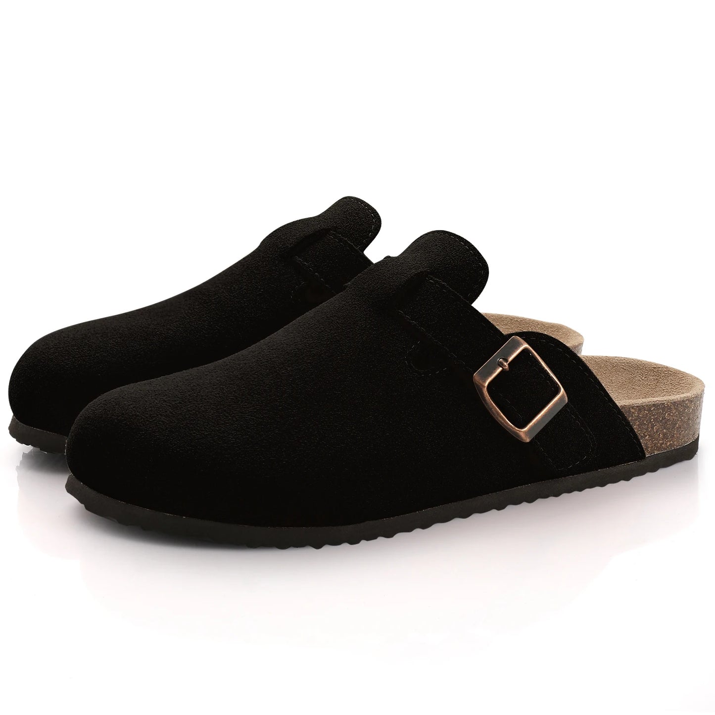 Comwarm Suede Mules Slippers - Cork Insole Sandals with Arch Support