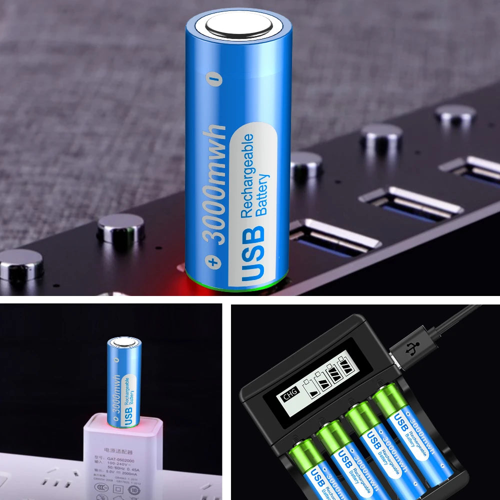 PALO 1.5V AA Rechargeable Batteries - 3000mWh USB Li-ion