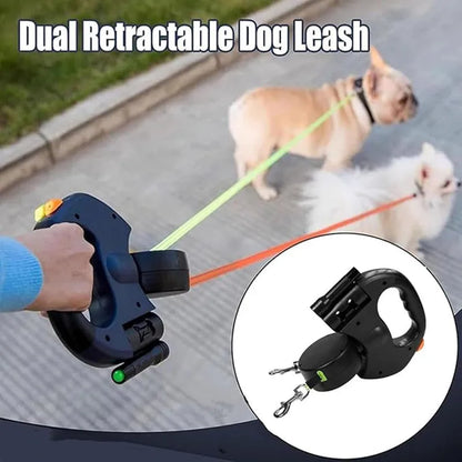 Double Dog Leash with Tangle-Free Swivel & LED Flashlight