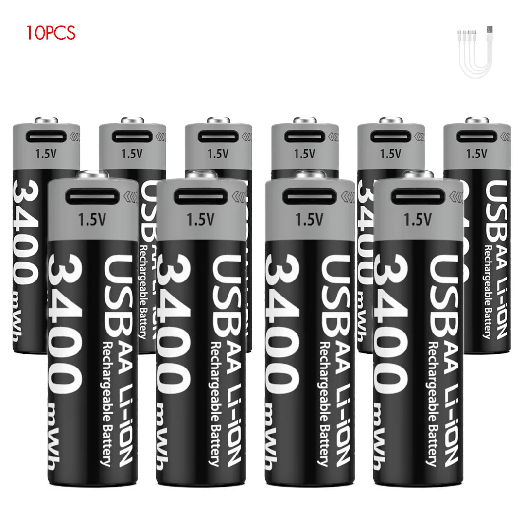 Kuugro USB Rechargeable AA & AAA Lithium Batteries - 1.5V Constant Output