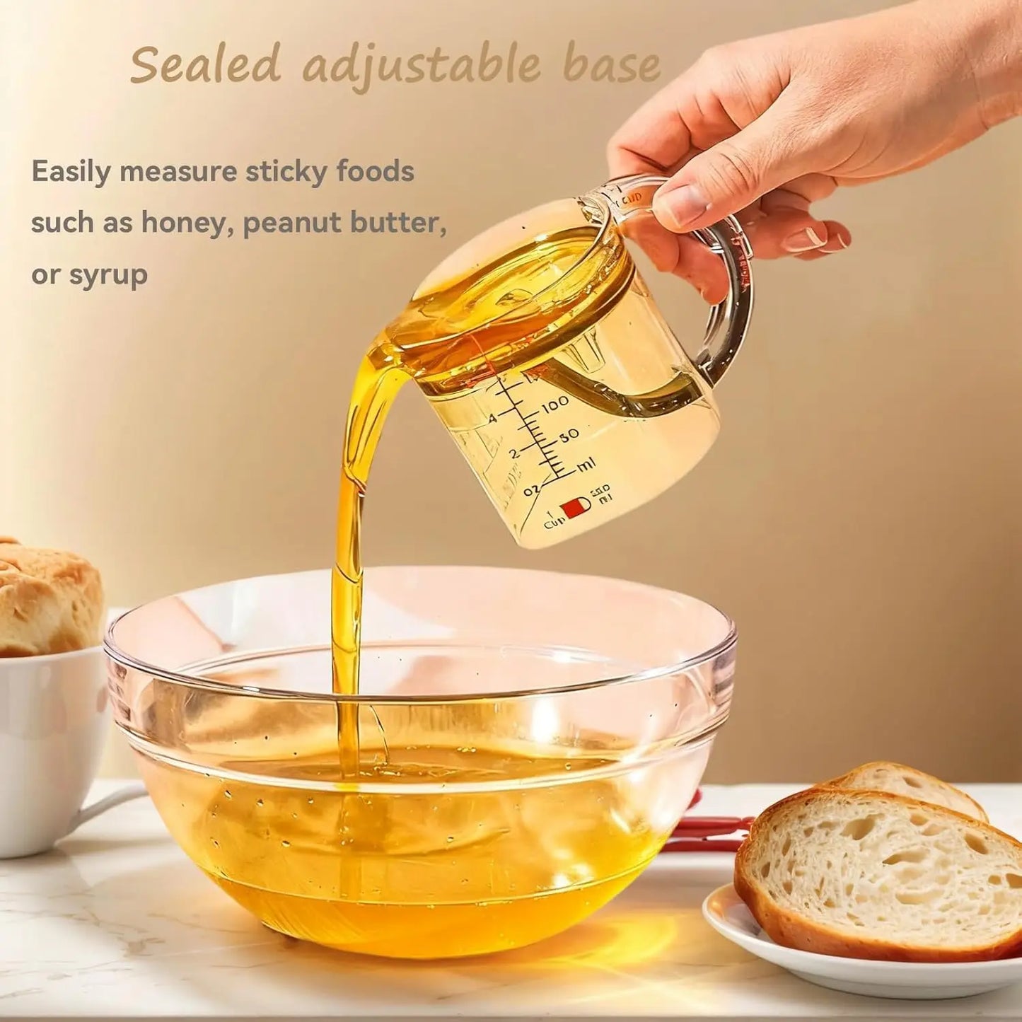 4-in-1 Adjustable Measuring Cup - Multifunctional Kitchen Tool with Scraper Base