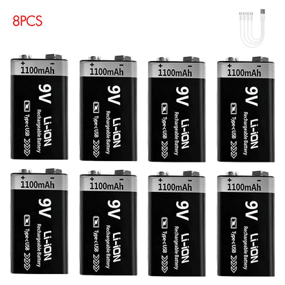 USB-C Rechargeable 9V Battery 1100mAh - Li-ion 6F22 for RC Models, Multimeters & Electronics