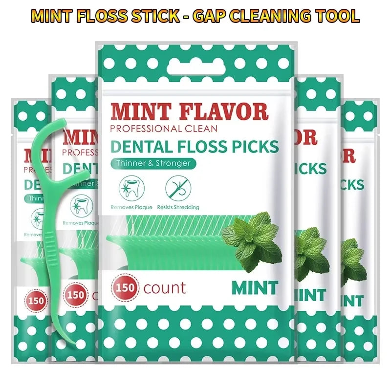 300pcs Mint Flavored Dental Floss Picks - Ultra-Fine Portable Toothpick Thread