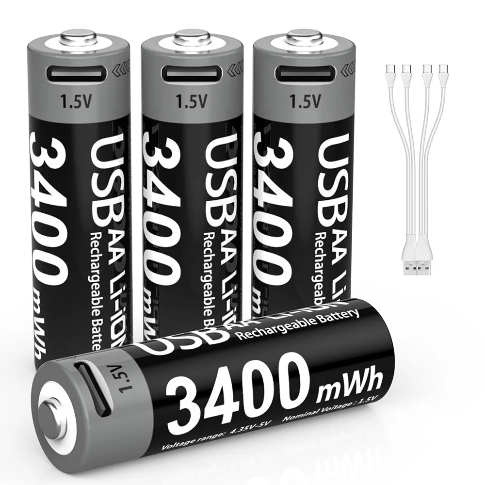 Kuugro USB Rechargeable AA & AAA Lithium Batteries - 1.5V Constant Output