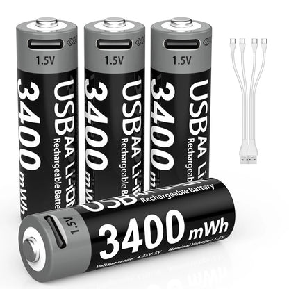 Kuugro USB Rechargeable AA & AAA Lithium Batteries - 1.5V Constant Output