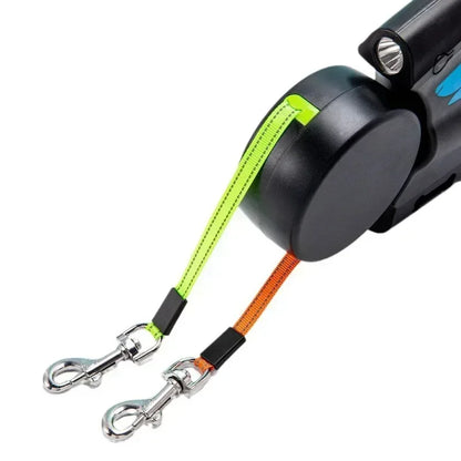 3M Rotating Dual Dog Leash with Flashlight & Poop Bag Holder