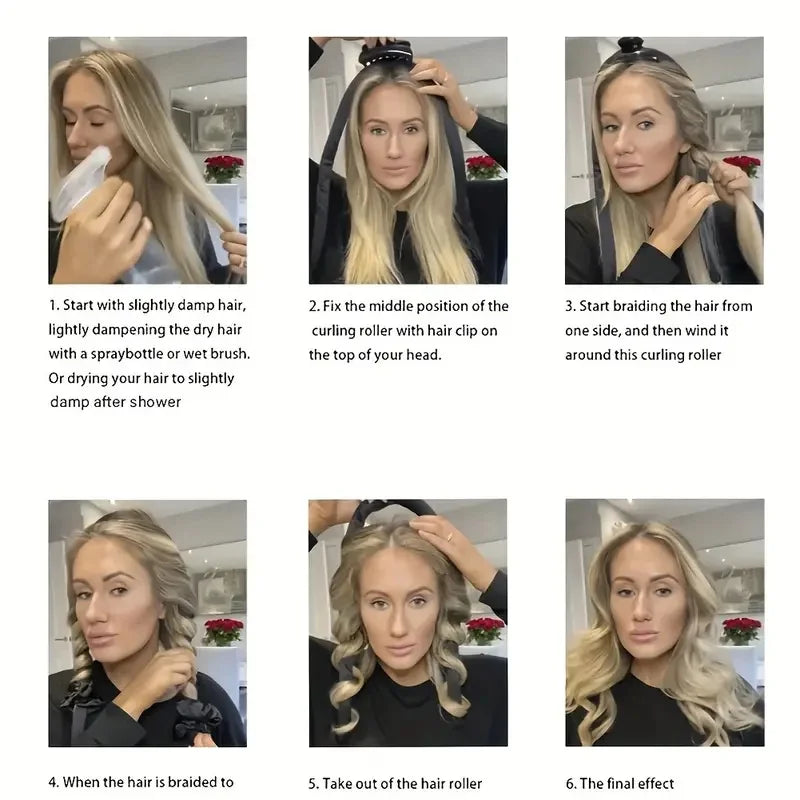 No-Heat Curly Hair Stick Set - 6Pcs Satin Sleep Cap & Hair Styling Kit