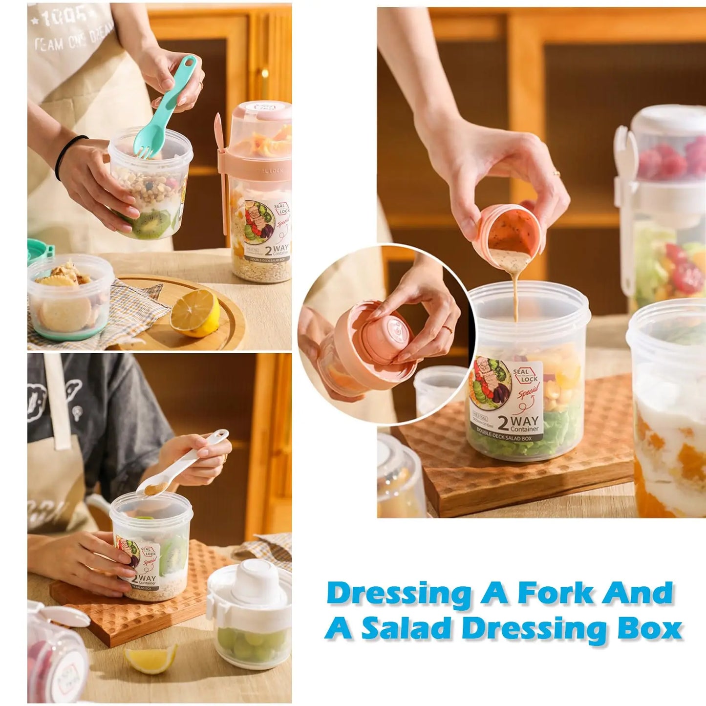 Breakfast On-the-Go Cups - Yogurt Parfait & Salad Container with Dressing Holder