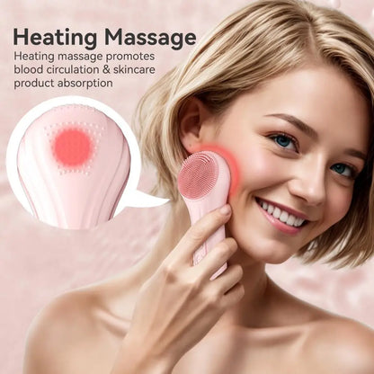 Premium Electric Silicone Face Scrubber - 5-Speed Facial Cleansing Brush with Heating & Vibration