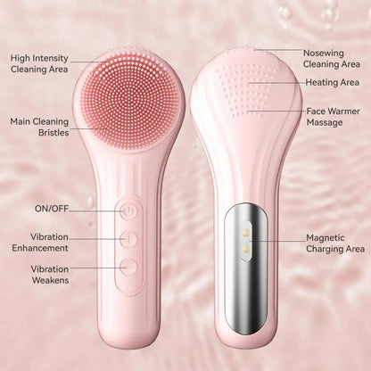 Premium Electric Silicone Face Scrubber - 5-Speed Facial Cleansing Brush with Heating & Vibration