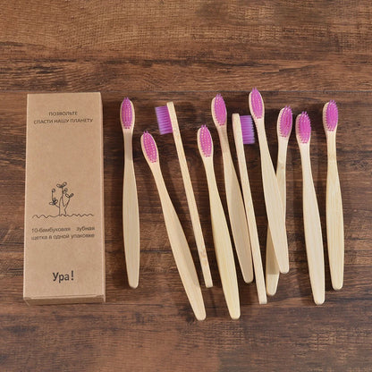 Bamboo Toothbrush Set - 10 Pack Eco-Friendly Soft Bristle