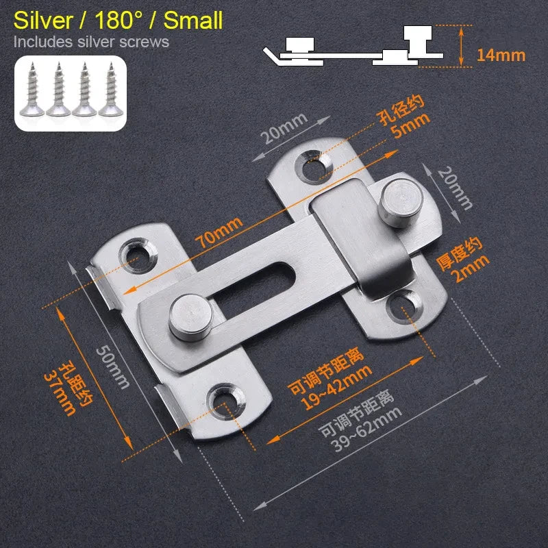 Premium Stainless Steel Barn Door Lock - 90°/180° Adjustable Security Latch