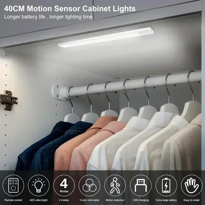 Wireless LED Motion Sensor Night Light - USB Rechargeable Cabinet Light