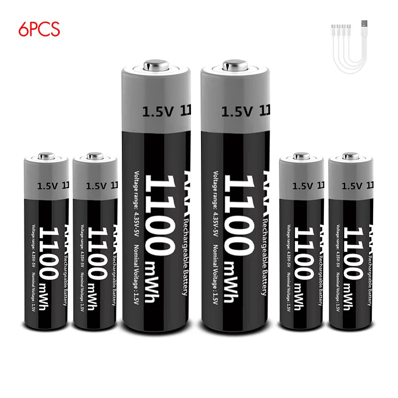 Kuugro USB Rechargeable AA & AAA Lithium Batteries - 1.5V Constant Output