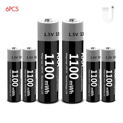 Kuugro USB Rechargeable AA & AAA Lithium Batteries - 1.5V Constant Output