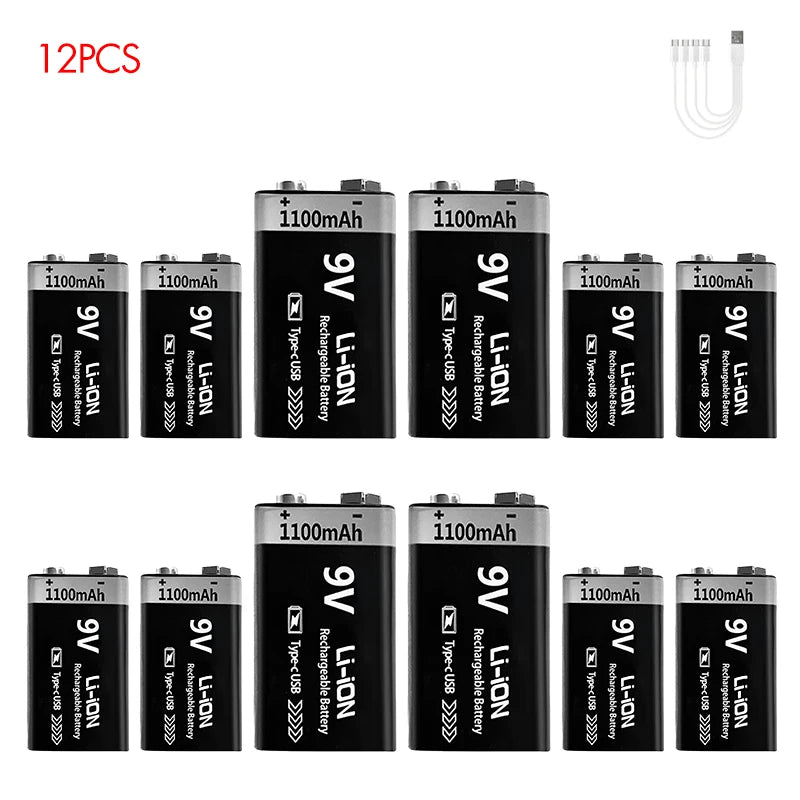 USB-C Rechargeable 9V Battery 1100mAh - Li-ion 6F22 for RC Models, Multimeters & Electronics
