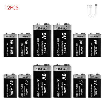 USB-C Rechargeable 9V Battery 1100mAh - Li-ion 6F22 for RC Models, Multimeters & Electronics