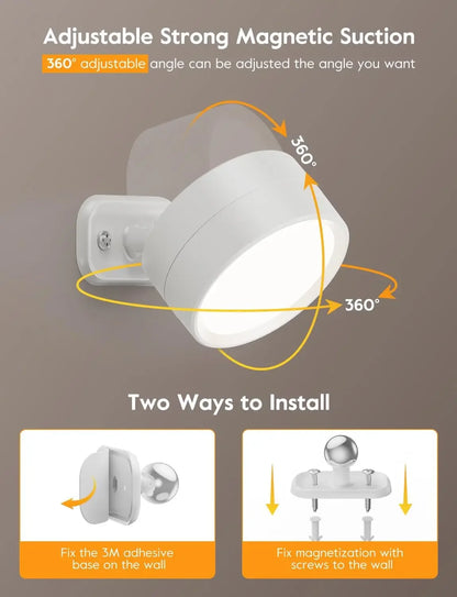 LED Magnetic Wall Sconce Lights - Rechargeable Dimmable with Remote & 360° Rotation