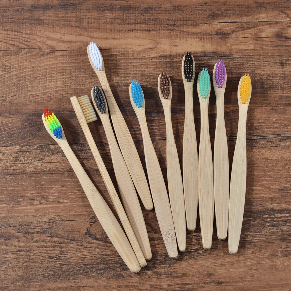 Bamboo Toothbrush Set - 10 Pack Eco-Friendly Soft Bristle