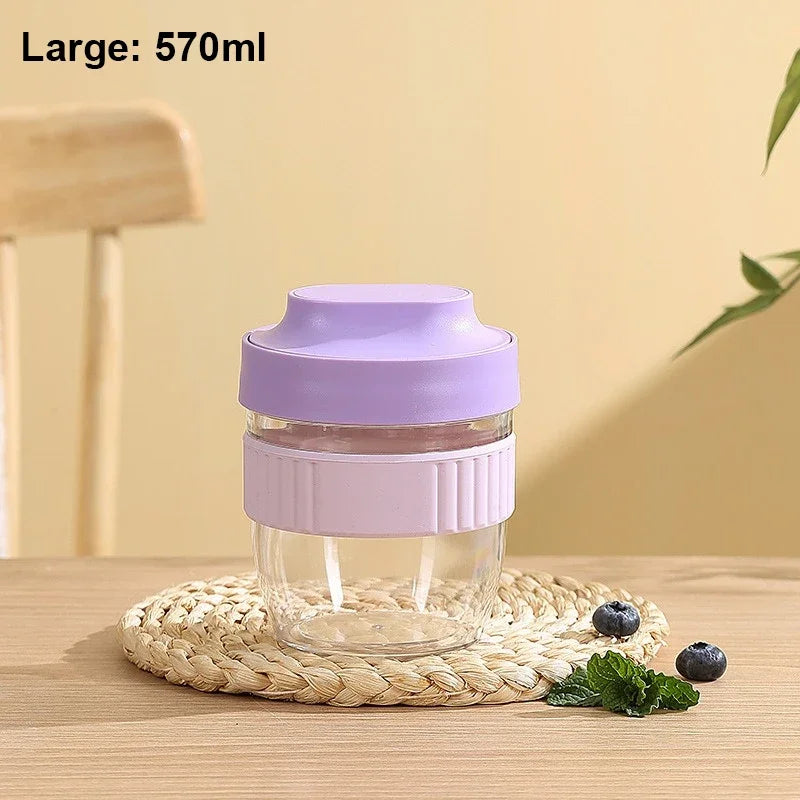 Portable Breakfast Cup with Spoon - 570ml Oatmeal Yogurt Cereal Container