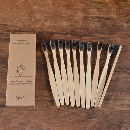 Bamboo Toothbrush Set - 10 Pack Eco-Friendly Soft Bristle