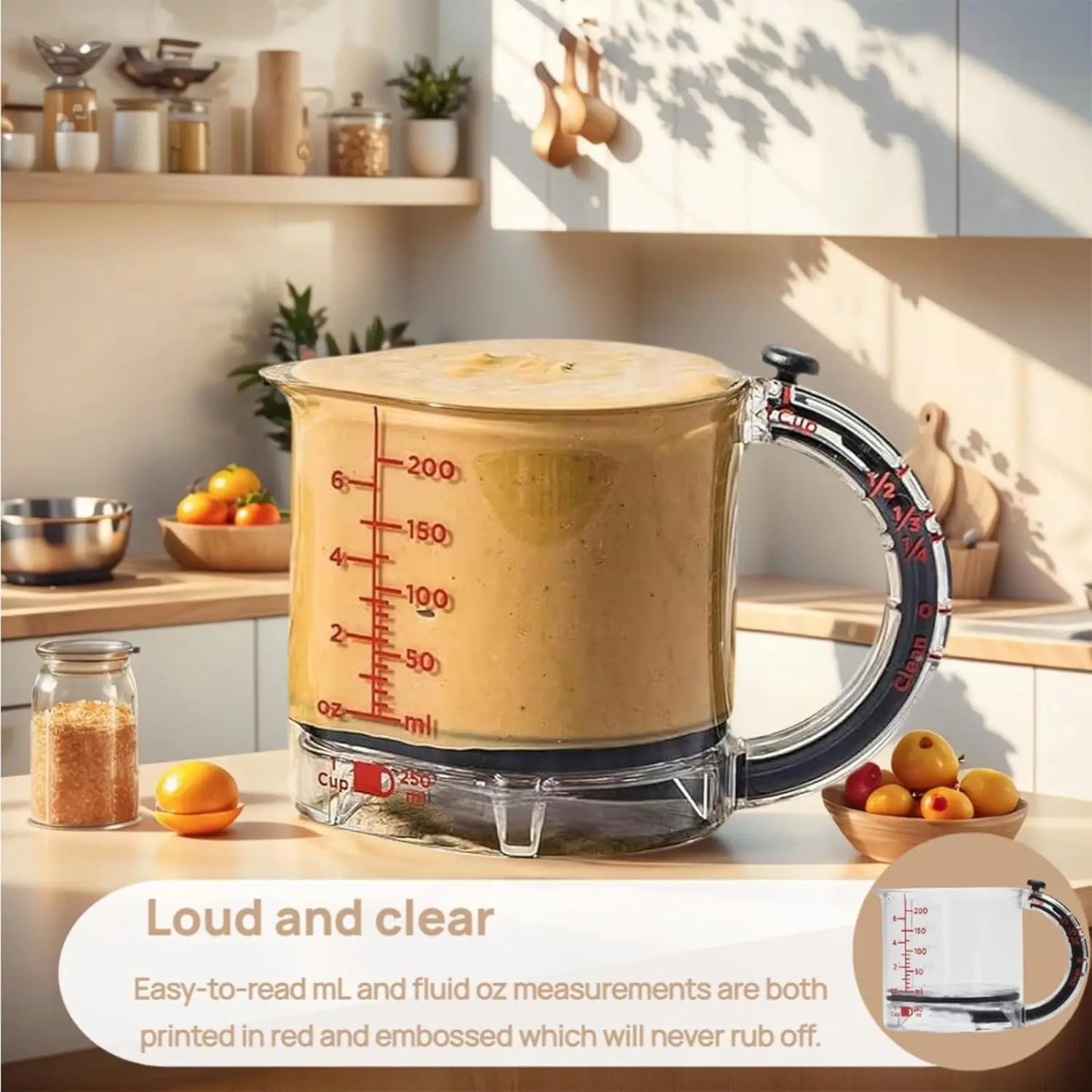 4-in-1 Adjustable Measuring Cup - Multifunctional Kitchen Tool with Scraper Base