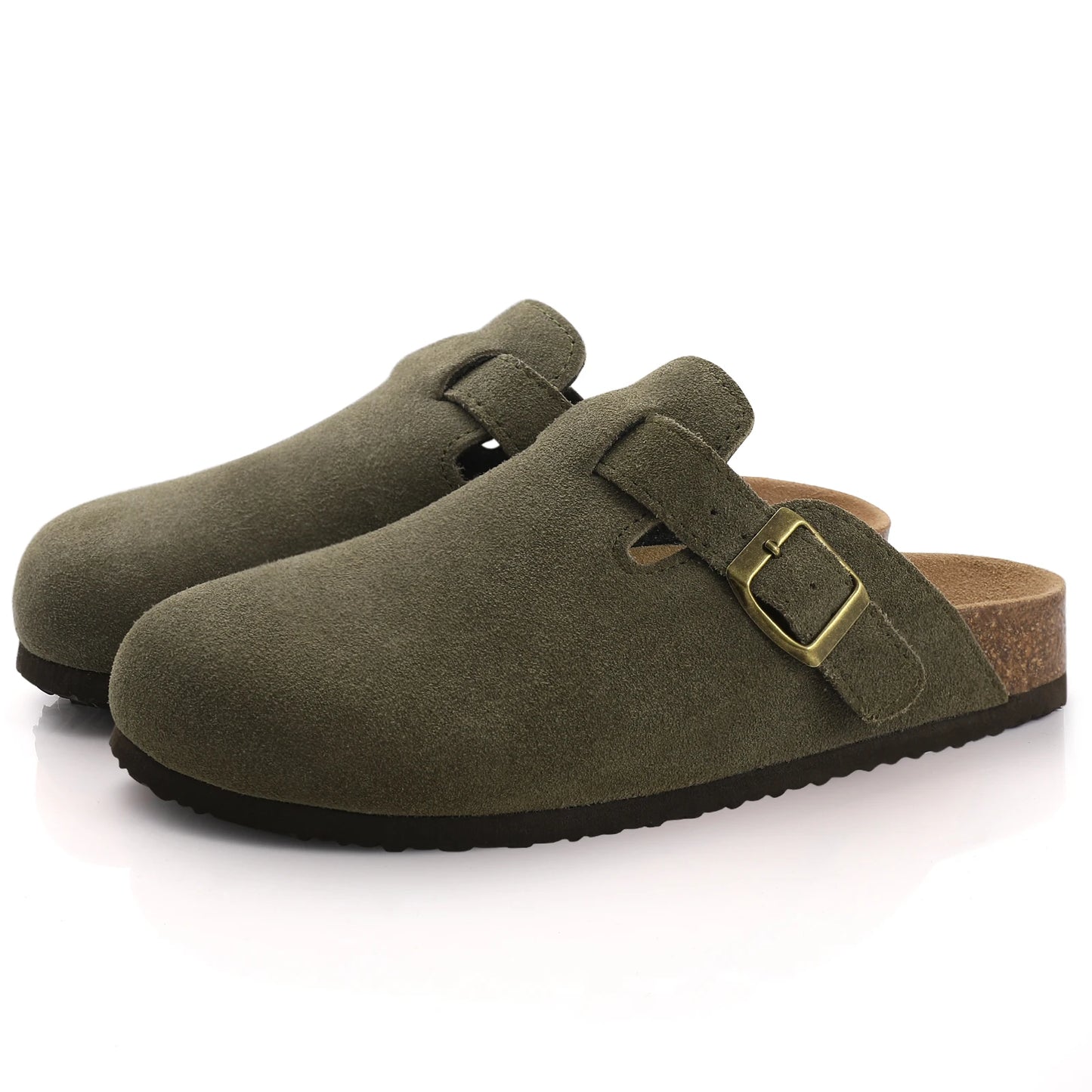Comwarm Suede Mules Slippers - Cork Insole Sandals with Arch Support