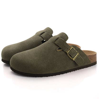 Comwarm Suede Mules Slippers - Cork Insole Sandals with Arch Support