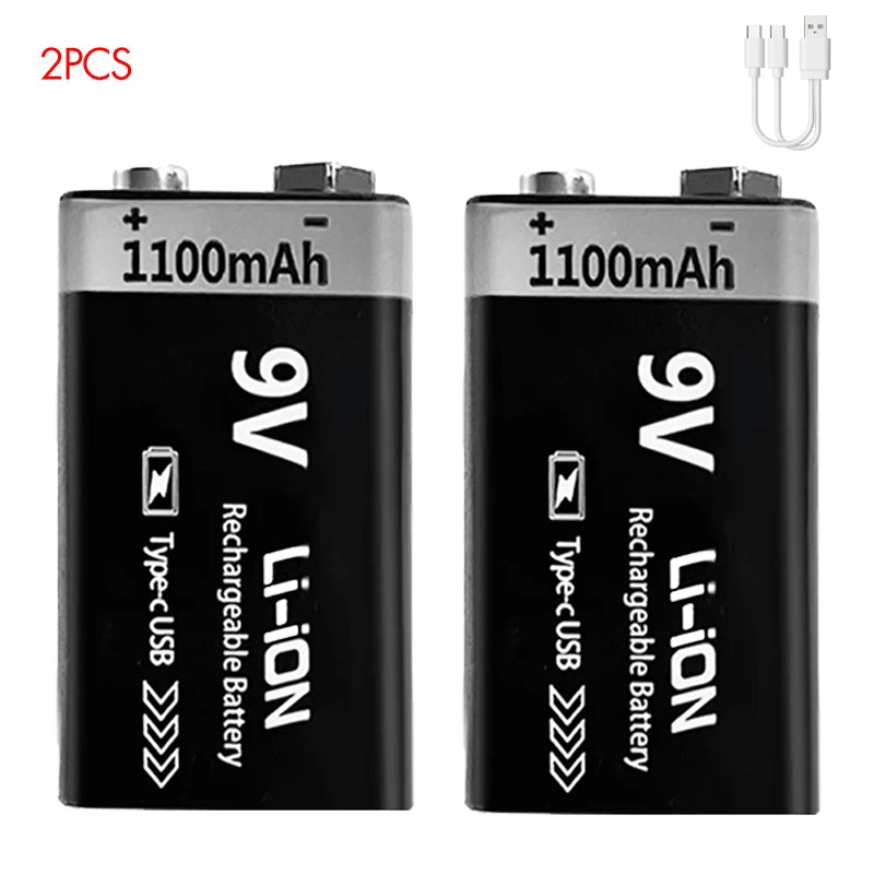 USB-C Rechargeable 9V Battery 1100mAh - Li-ion 6F22 for RC Models, Multimeters & Electronics