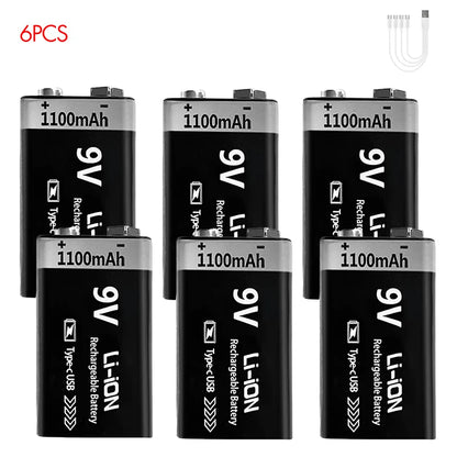 USB-C Rechargeable 9V Battery 1100mAh - Li-ion 6F22 for RC Models, Multimeters & Electronics