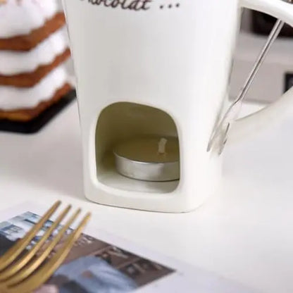 European Candle Cup Mug with Fork - 130ml Cheese & Chocolate Melting Cup