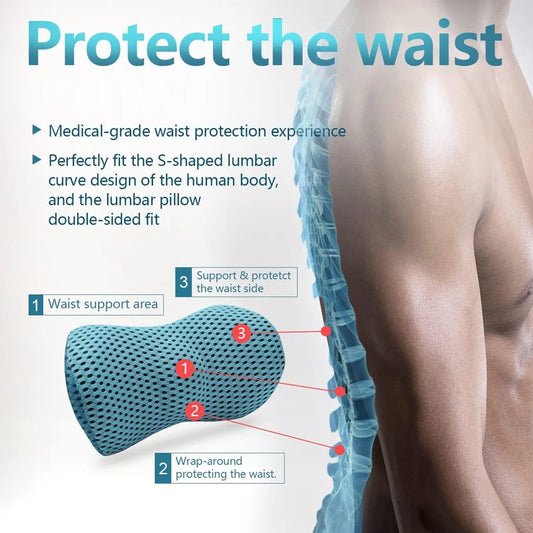 Memory Foam Lumbar Support Pillow - Breathable Car & Bed Cushion