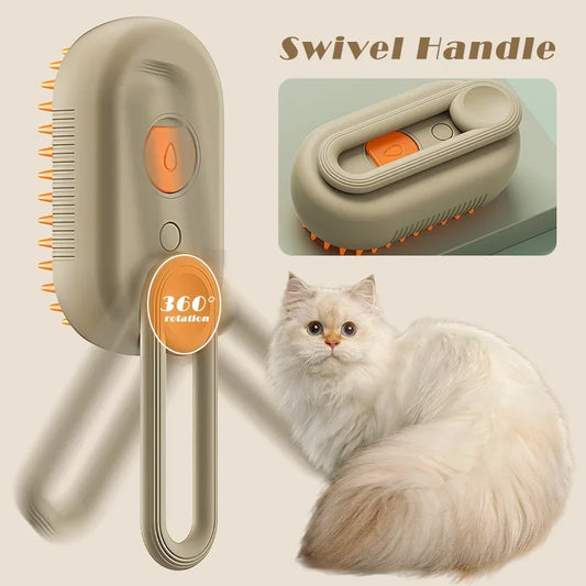 3-in-1 Steam Brush for Cats - Pet Hair Remover & Massage Grooming Tool