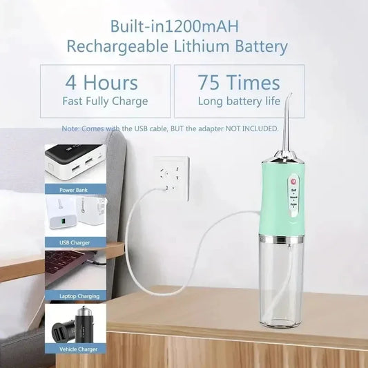 Portable Water Flosser - Rechargeable Dental Irrigator with 4 Jets & 3 Modes