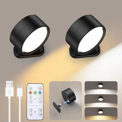LED Magnetic Wall Sconce Lights - Rechargeable Dimmable with Remote & 360° Rotation