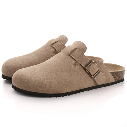 Comwarm Suede Mules Slippers - Cork Insole Sandals with Arch Support