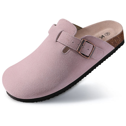 Comwarm Suede Mules Slippers - Cork Insole Sandals with Arch Support