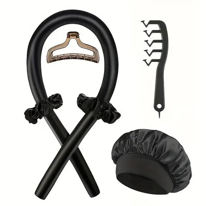 No-Heat Curly Hair Stick Set - 6Pcs Satin Sleep Cap & Hair Styling Kit