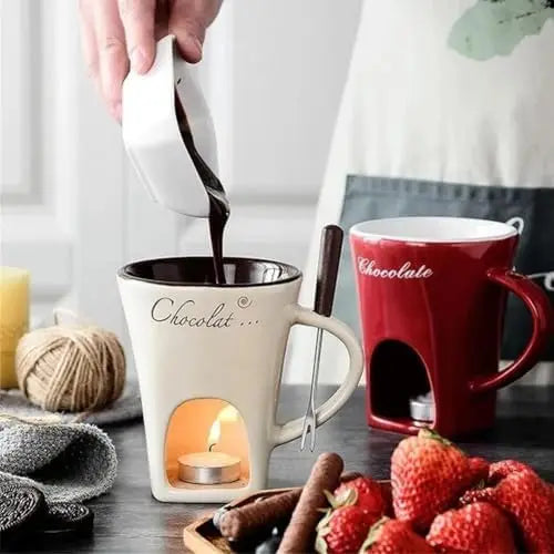 European Candle Cup Mug with Fork - 130ml Cheese & Chocolate Melting Cup