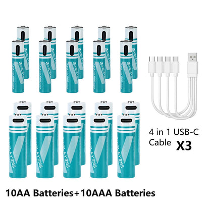 Rechargeable AA AAA Batteries with USB-C Fast Charging - 1200 Cycles Lithium-Ion Set