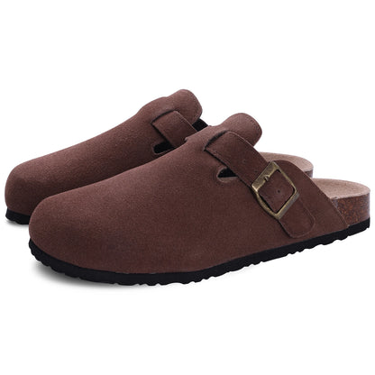 Comwarm Suede Mules Slippers - Cork Insole Sandals with Arch Support