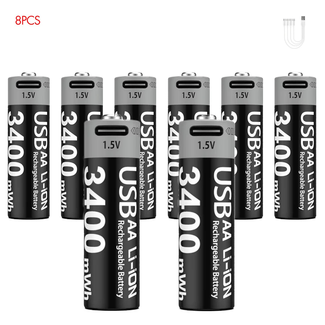 Kuugro USB Rechargeable AA & AAA Lithium Batteries - 1.5V Constant Output