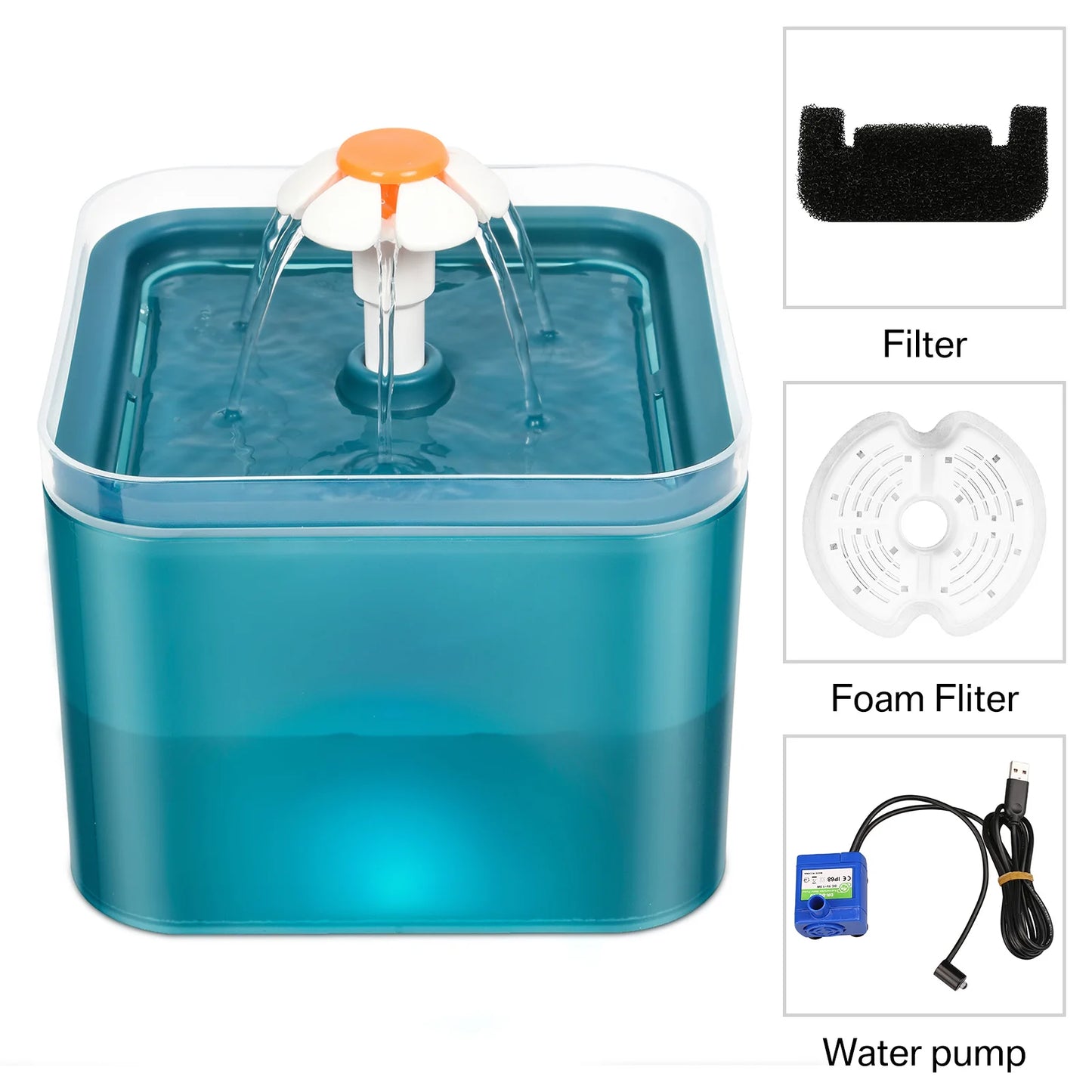 Cat Water Fountain - 2L LED Auto Filter USB Electric Pet Drinker