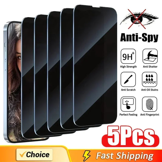 5Pcs Anti-Spy Privacy Screen Protector for iPhone 15 & 16 Series - 8K Full Coverage, Top-Rated & User-Friendly