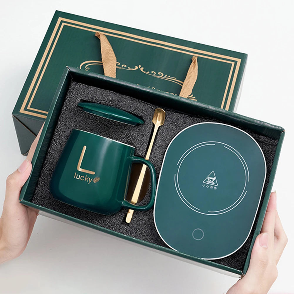 Creative Coffee Mug with Smart Heating Pad - 400ml Ceramic Gift Set