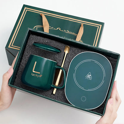 Creative Coffee Mug with Smart Heating Pad - 400ml Ceramic Gift Set