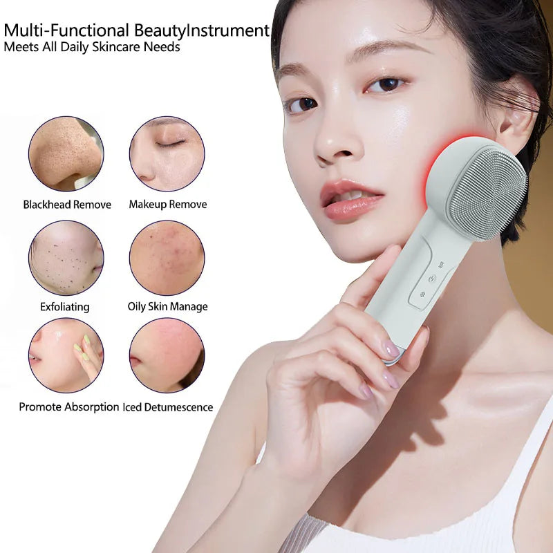 6-in-1 Sonic Facial Cleansing Brush - Thermal & Cooling Massager