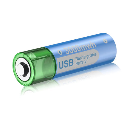 Rechargeable AA Batteries - USB Lithium Ion 1.5V 3000mWh with Charging Box